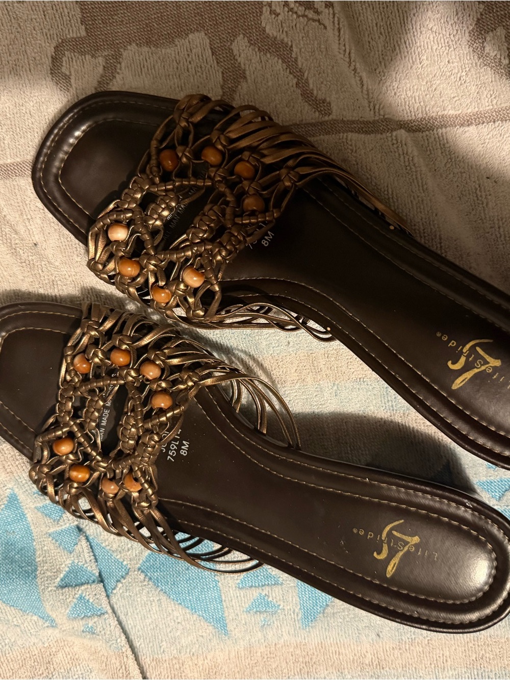 Life Stride Brown Braided Bead Slide Sandals